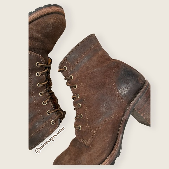 $428 Frye Sabrina 6G Lace Up Dark Brown Real Leather Suede Moto Combat Moto Boot - Picture 11 of 13